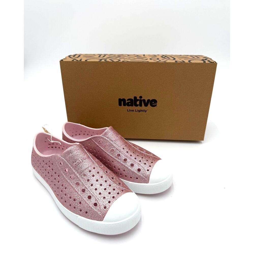 NEW! Native Jefferson Bling Child Shoes - Milk Pink Bling/Shell White - J4